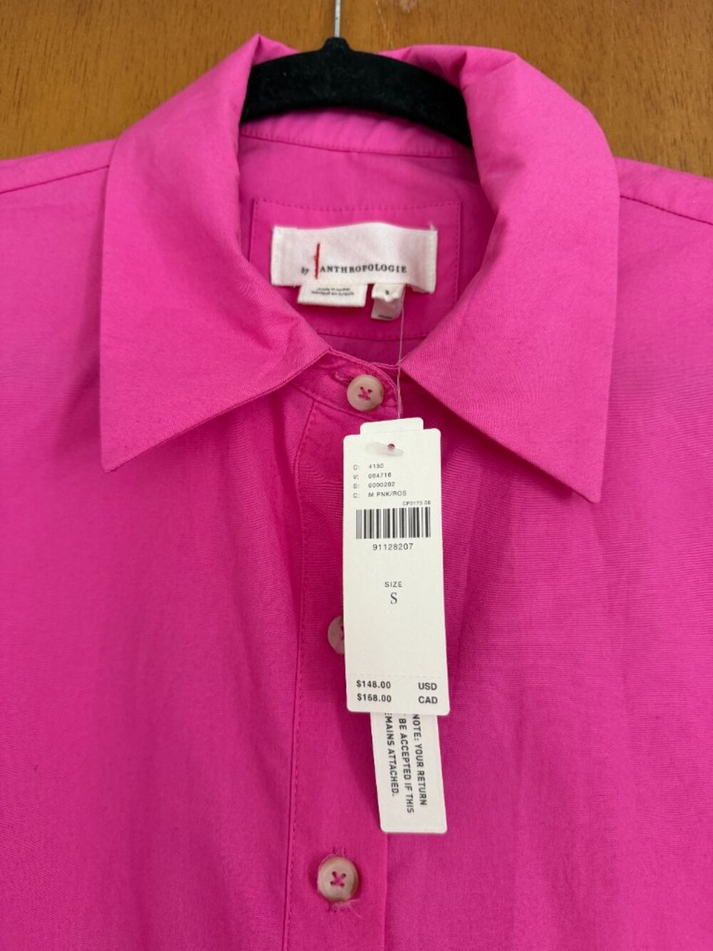 NWT Anthropologie Hot Pink Cotton Shirtdress - Picture 2 of 3